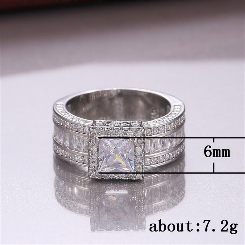 AZQ 925 Sterling Silver Shiny Full Diamond Gemstone Ring Cubic Zirconia Rings CZ Diamond Multi Row Ring Eternity Engagement Wedding Band Ring for Women (US Code 6) - Image 5